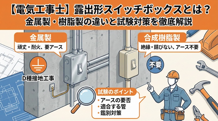 【電気工事士】露出形スイッチボックスとは？金属製・樹脂製の違いと試験対策を徹底解説