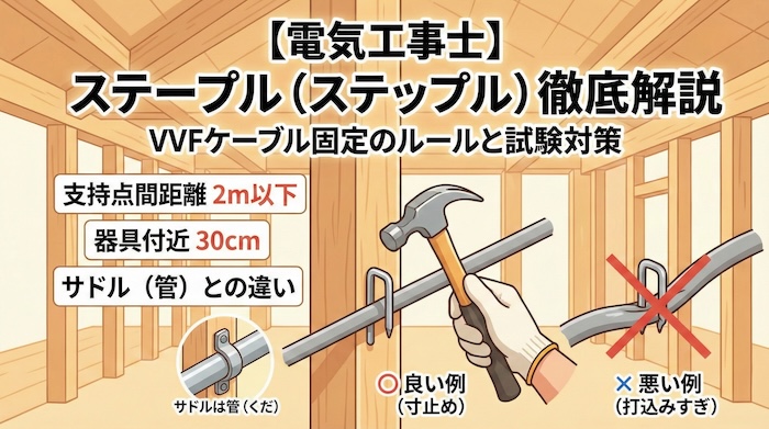 【電気工事士】ステーブル（ステープル）とは？VVFケーブル固定のルールと試験対策を徹底解説
