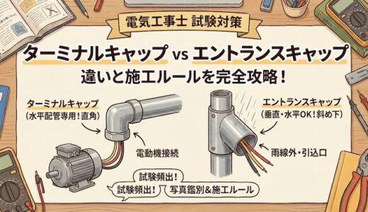 【電気工事士】ターミナルキャップとは？エントランスキャップとの違いや水平配管の施工ルールを徹底解説