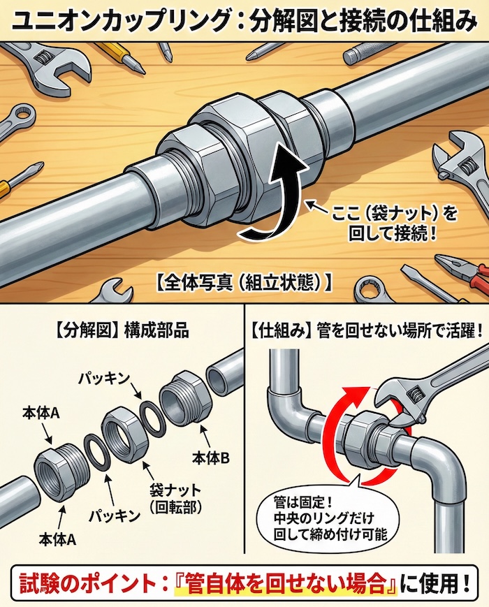 ユニオンカップリングの分解図や写真