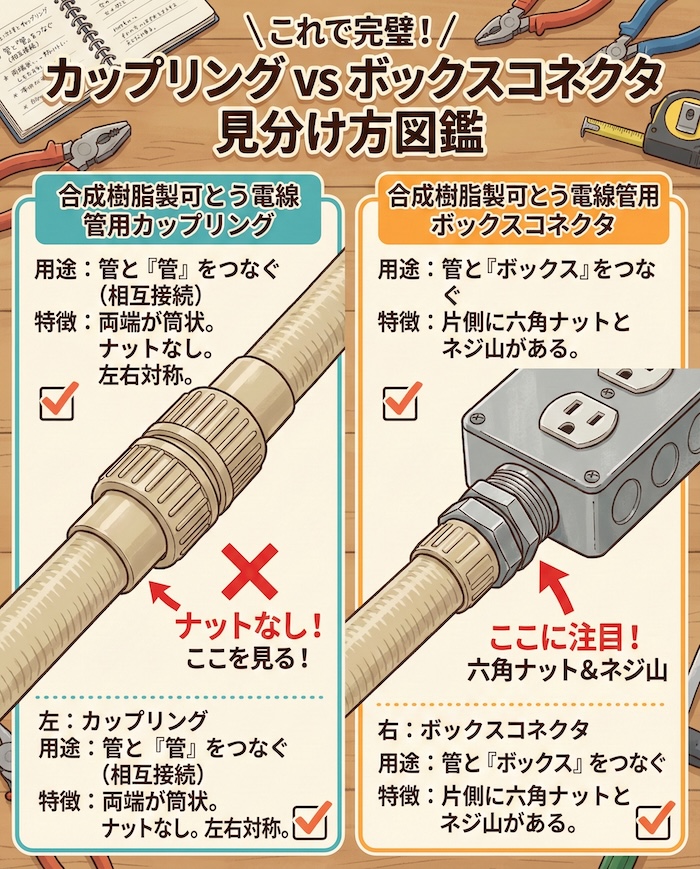 左にカップリング、右にボックスコネクタを並べた比較図