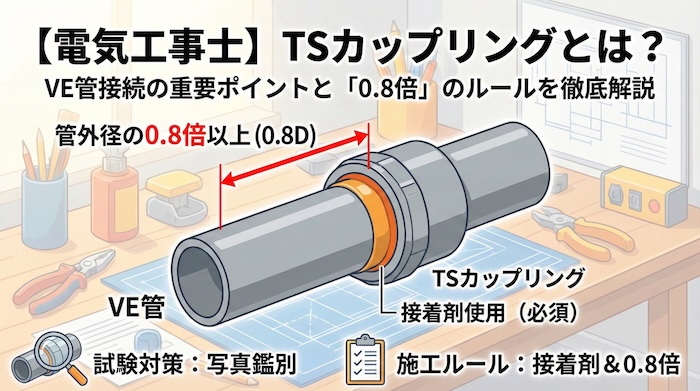 【電気工事士】TSカップリングとは？VE管接続の重要ポイントと「0.8倍」のルールを徹底解説