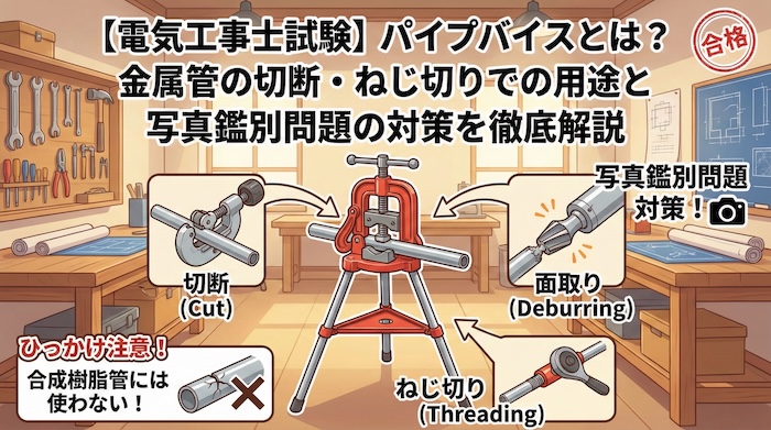 【電気工事士試験】パイプバイスとは？金属管の切断・ねじ切りでの用途と写真鑑別問題の対策を徹底解説