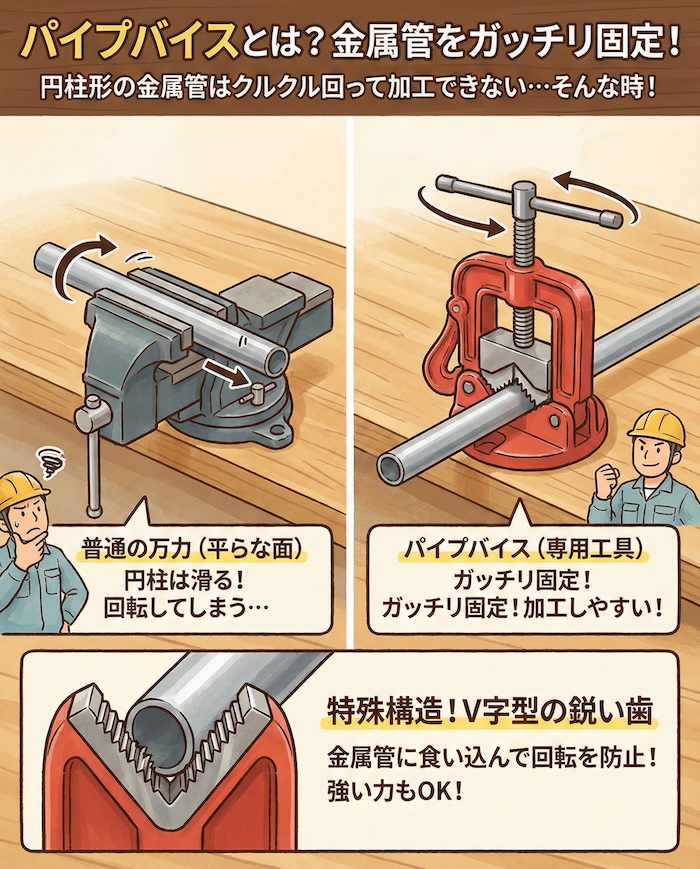 1. パイプバイスとは？金属管工事における必須の理由