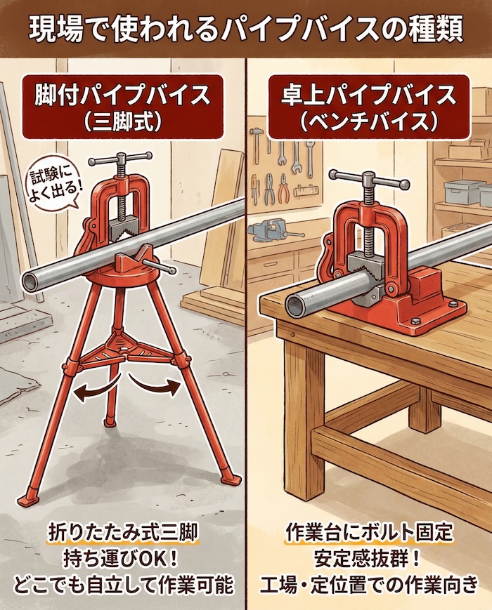 2. 現場で使われるパイプバイスの種類