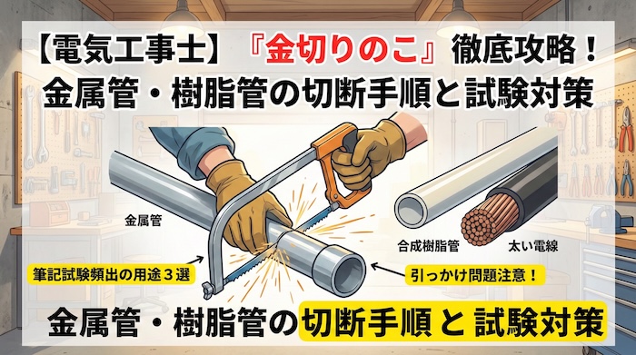 【電気工事士】「金切りのこ」の用途とは？金属管や樹脂管の切断手順と試験対策を徹底解説