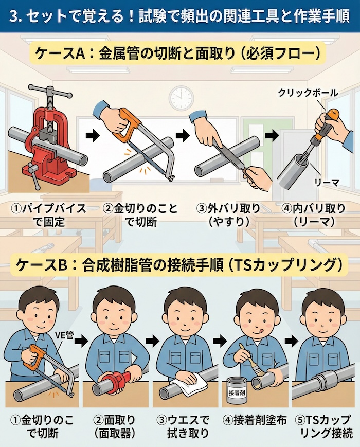 3. セットで覚える！試験で頻出の関連工具と作業手順