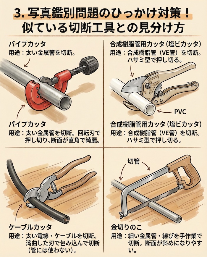 3. 写真鑑別問題のひっかけ対策！似ている切断工具との見分け方