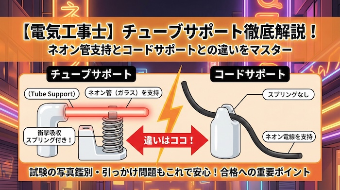 【電気工事士】「チューブサポート」を徹底解説！ネオン管の支持やコードサポートとの違いとは？