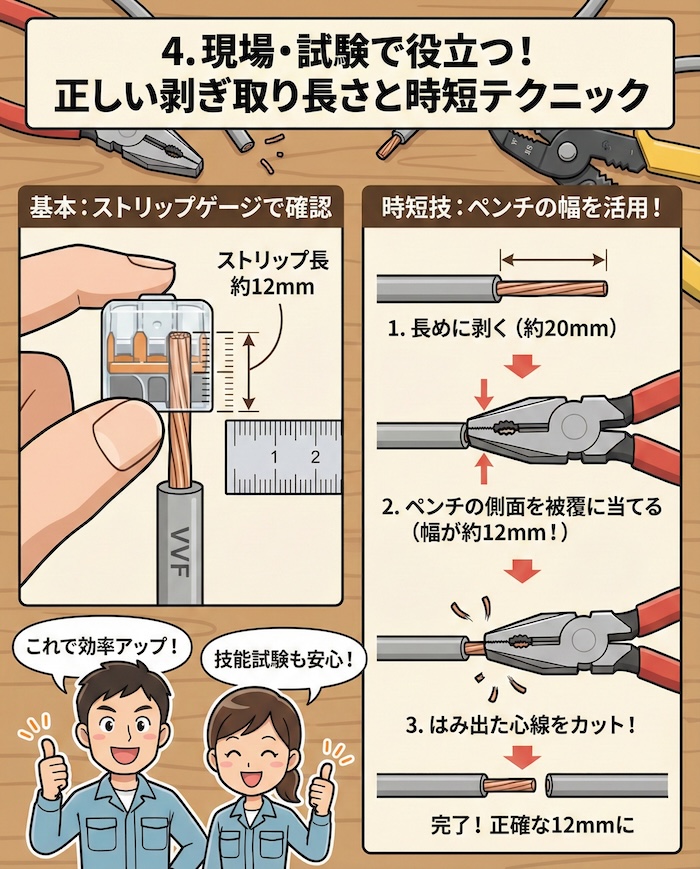 4. 現場・試験で役立つ！正しい剥ぎ取り長さと時短テクニック