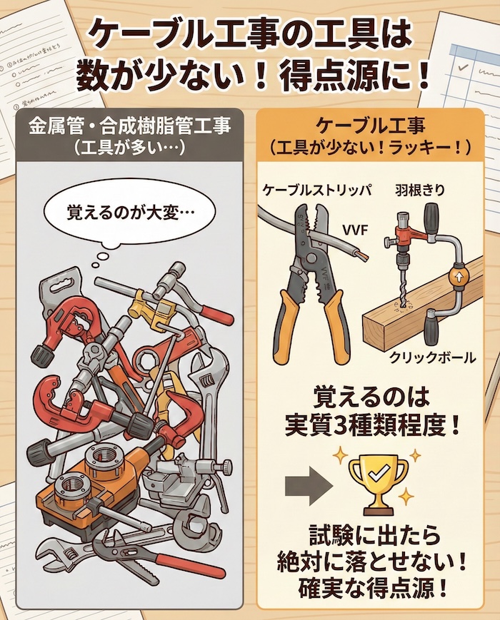 6. ケーブル工事の工具は数が少ないからこそ得点源に