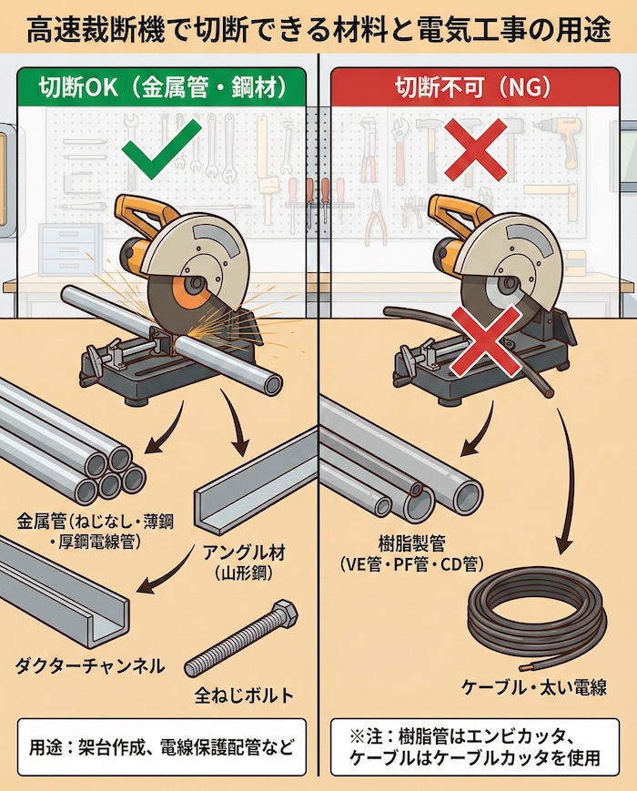 2. 切断できる材料と電気工事における用途