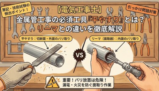 【電気工事士】金属管工事で必須の工具「平やすり」とは？リーマとの違いやバリ取りの用途を徹底解説