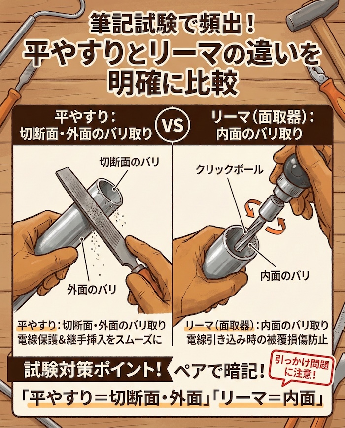 ２．筆記試験で頻出する平やすりとリーマの明確な違い