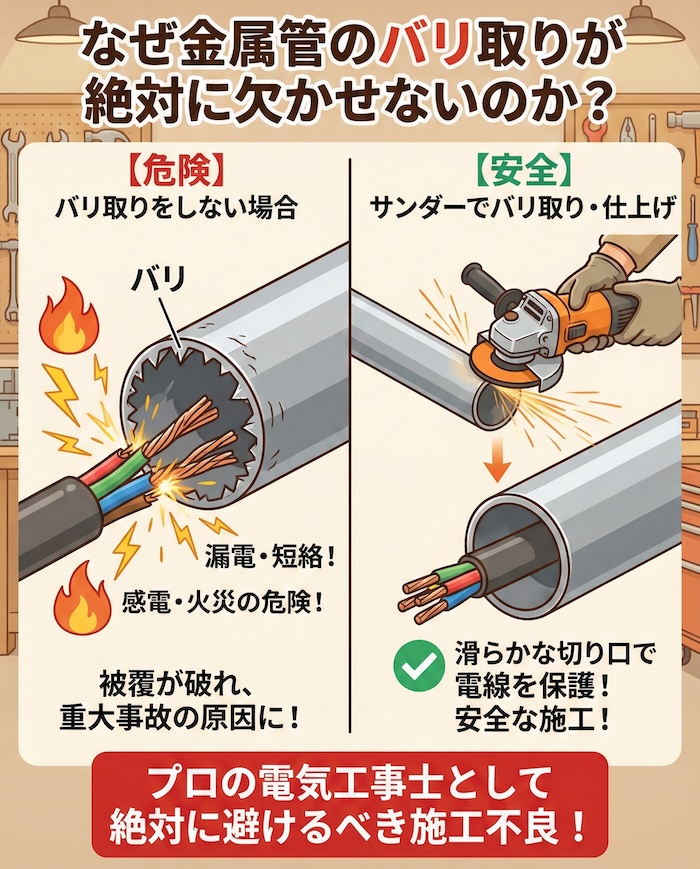3. なぜ金属管のバリ取りが絶対に欠かせないのか