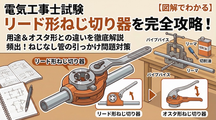 【電気工事士試験】リード形ねじ切り器とは？用途やオスタ形との違い・引っかけ問題を徹底解説