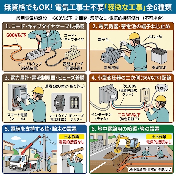 電気工事士でなくてもできる「軽微な工事」(全6種類)