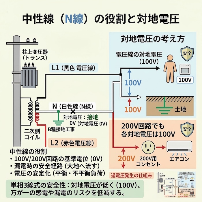 中性線(接地側電線)の役割と対地電圧の考え方