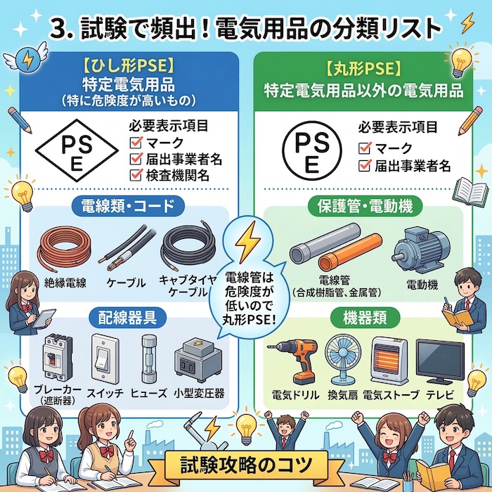 3. 試験で頻出！電気用品の分類リスト