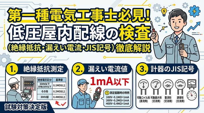 低圧屋内配線の検査（絶縁抵抗測定・漏えい電流値・計器のJIS記号）徹底解説