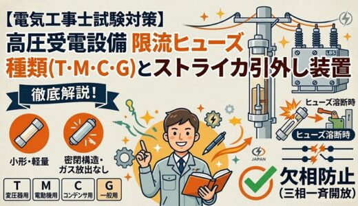 【電気工事士】高圧受電設備の限流ヒューズの種類（T・M・C・G）と特徴（小形・密閉構造）、ストライカ引外し装置の役割（欠相防止）を徹底解説