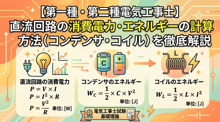 【電気工事士】直流回路の消費電力・エネルギーの計算方法（コンデンサ・コイル）を徹底解説