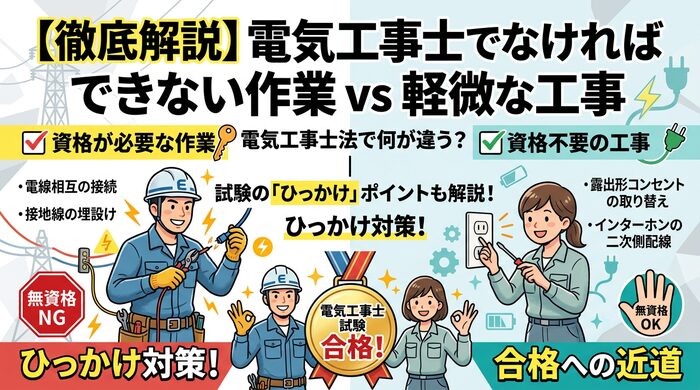 【電気工事士法】電気工事士でなければできない作業と軽微な工事（電気工事士法施行規則）を徹底解説！試験のひっかけ対策