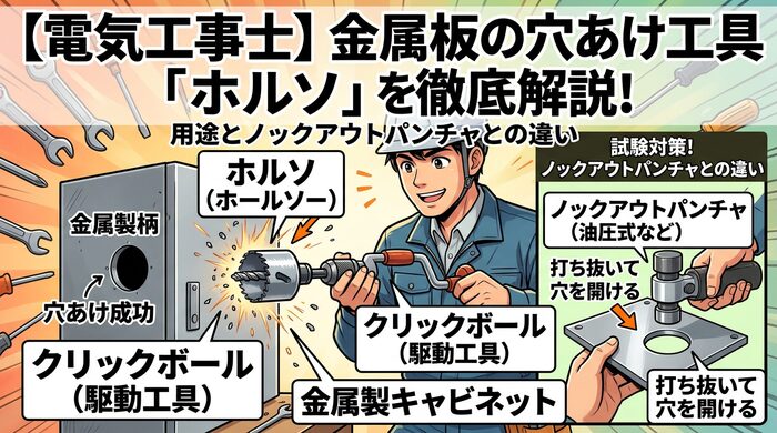 【電気工事士】金属板の穴あけ工具「ホルソ」を徹底解説！用途とノックアウトパンチャとの違い