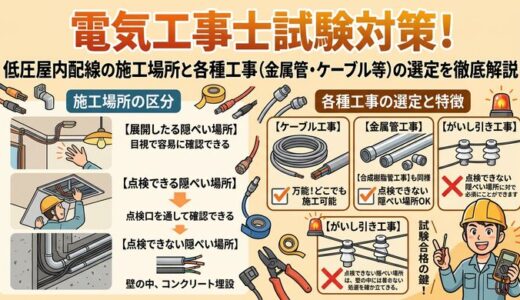 電気工事士試験対策！低圧屋内配線の施工場所と各種工事（金属管・ケーブル等）の選定を徹底解説