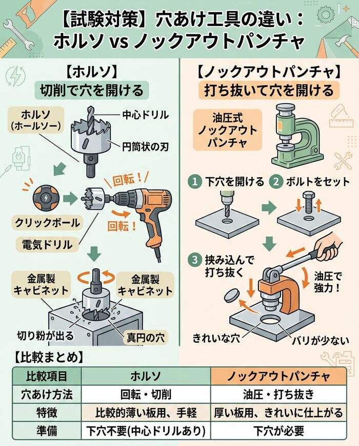 試験対策！他の穴あけ工具との違い