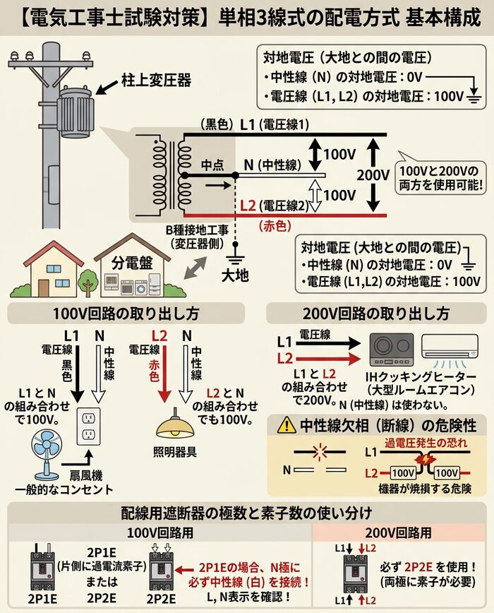 単相3線式の配電方式の基本構成