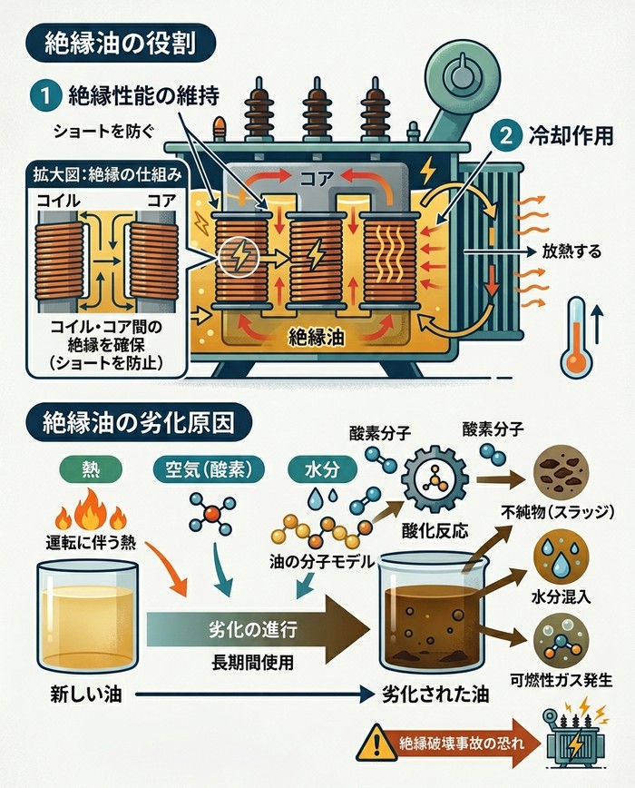 変圧器の絶縁油とは？その役割と劣化の原因