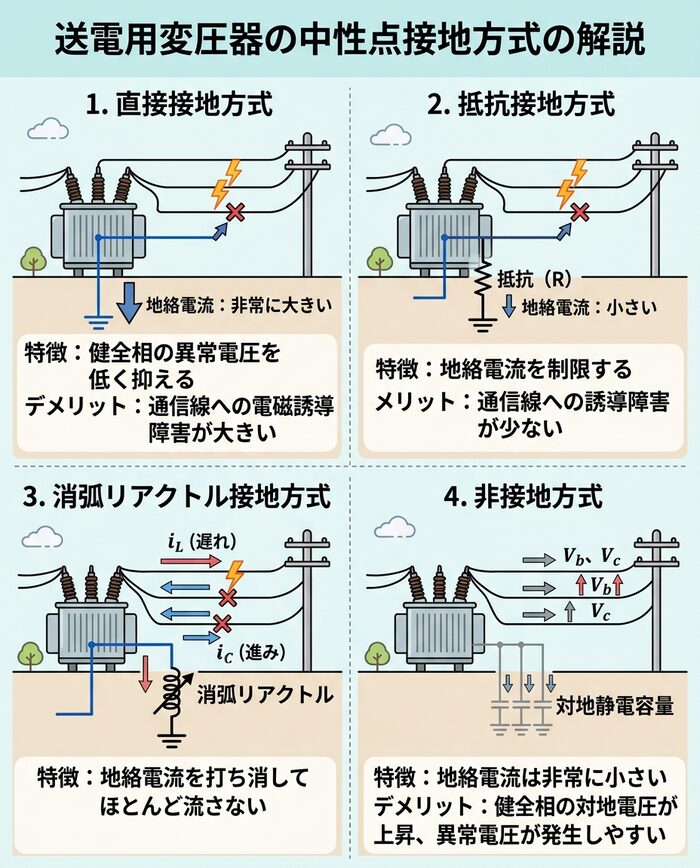 送電用変圧器の中性点接地方式
