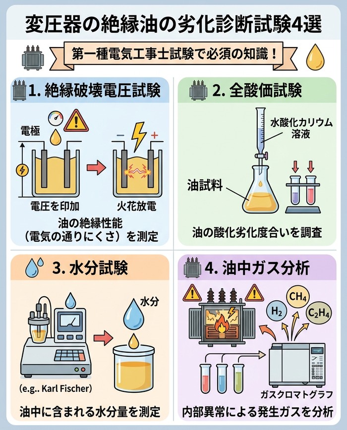  試験で問われる！変圧器の絶縁油の劣化診断試験4選