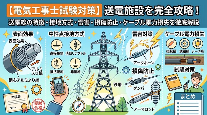 送電施設を完全攻略！送電線の特徴・中性点接地方式・雷害・損傷防止・ケーブル電力損失を徹底解説