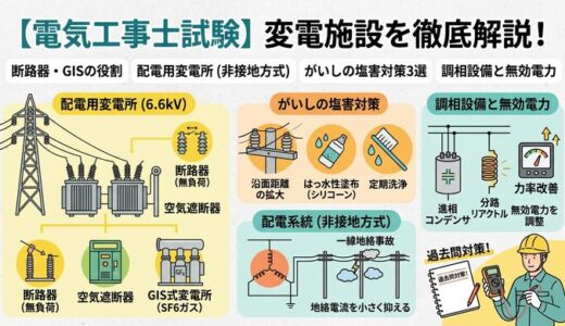 変電施設を徹底解説！変電設備・配電用変電所の仕組み・がいしの塩害対策・調相設備