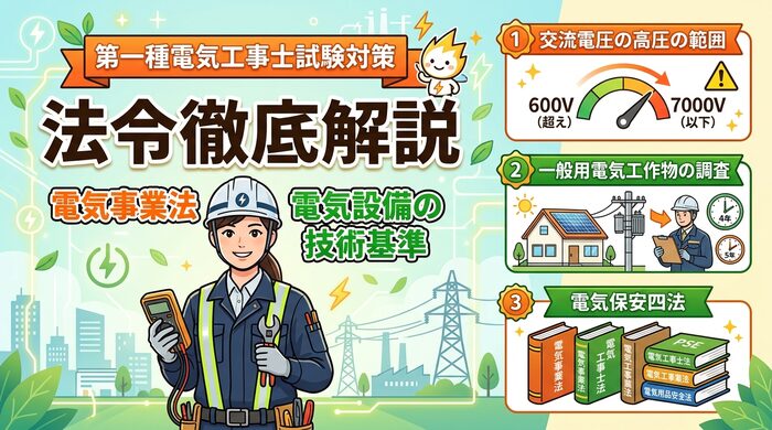 電気事業法・電気設備の技術基準（交流電圧の高圧の範囲・一般用電気工作物の調査・電気保安四法）徹底解説
