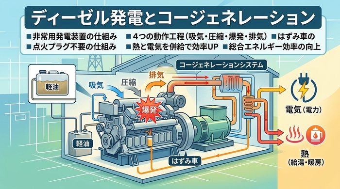 ディーゼル発電装置の特徴とコージェネレーションシステム徹底解説